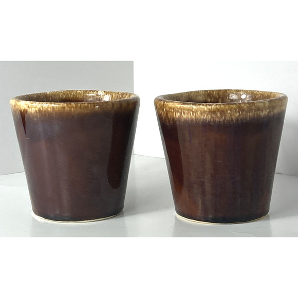 2 Vintage Hull Pottery Oven Proof Brown Drip Coffee Cocoa Tea Cups Mugs - Picture 4 of 10